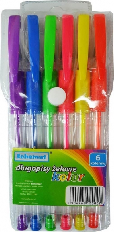 Długopisy żelowe 6 kolorów