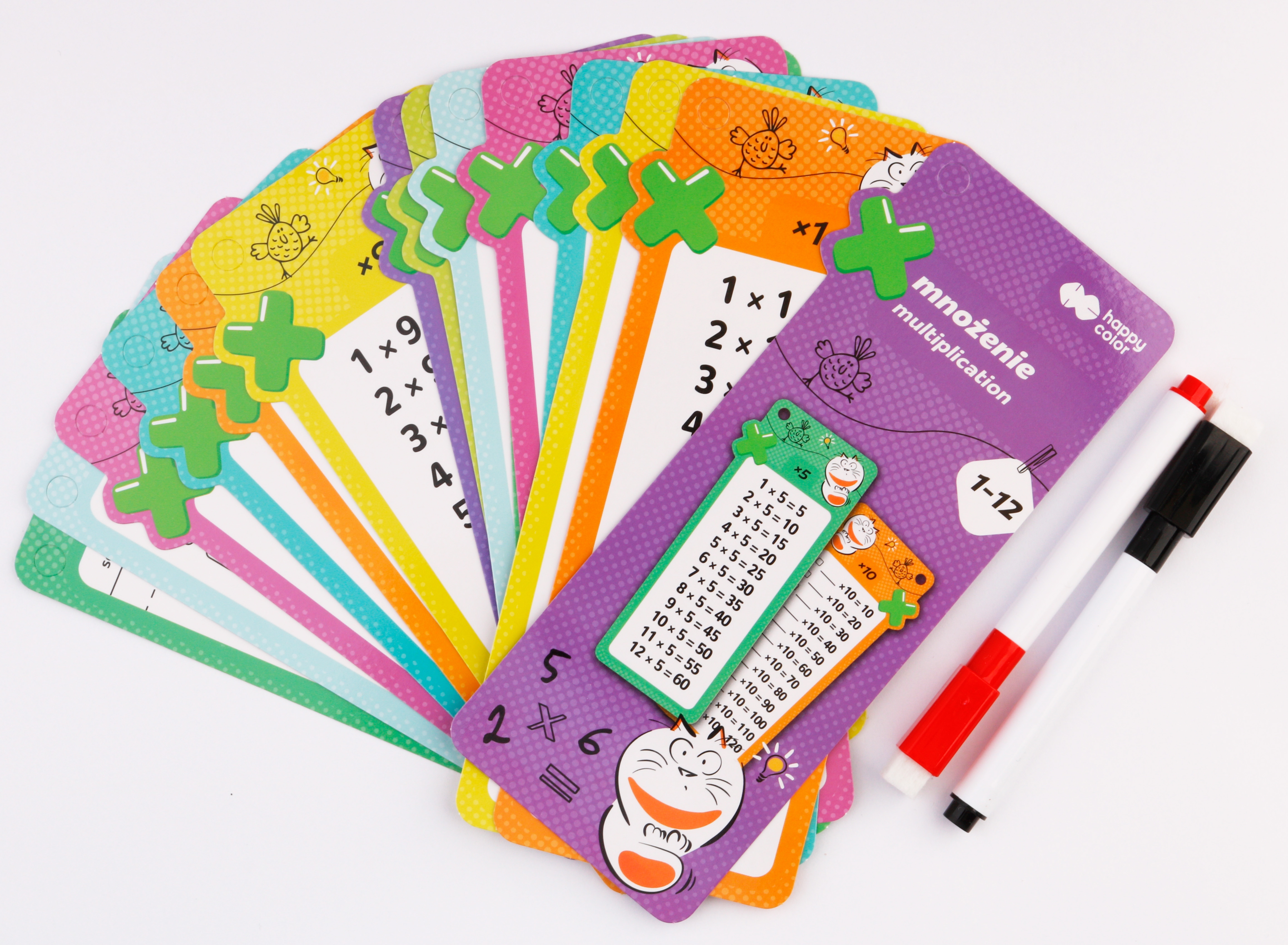 Karty edukacyjne – Mnożenie, 15 kart, 2 pisaki, Happy Color