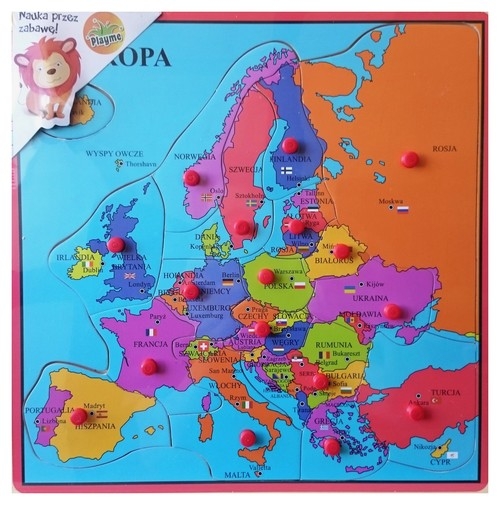 Układanka drewniana z pinezkami Mapa Europy