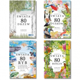Pakiet 4 książek Dookoła Świata. 80 drzew, 80 ptaków, 80 roślin, 80 ryb - Jonathan Drori, Mike Unwin, Helen Scales, George Marcel