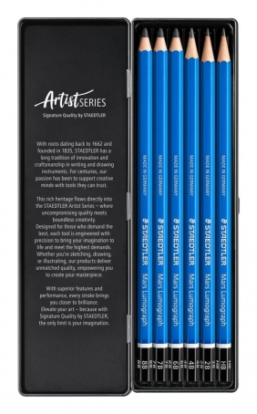 Zestaw ołówków Staedtler Mars Lumograph w metalowym opakowaniu, 6 szt. (8B, 7B, 6B, 4B, 2B, B)