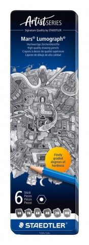 Zestaw ołówków Staedtler Mars Lumograph w metalowym opakowaniu, 6 szt. (8B, 7B, 6B, 4B, 2B, B)