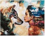 Obraz Malowanie po nu merach - Kobieta i wilk (NO-1005571)