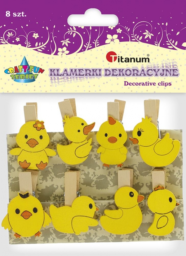 Ozdoba drewniana Titanum Craft-fun klamerki Kurczaczki, kaczuszki żółto-pomarańczowy 8 szt