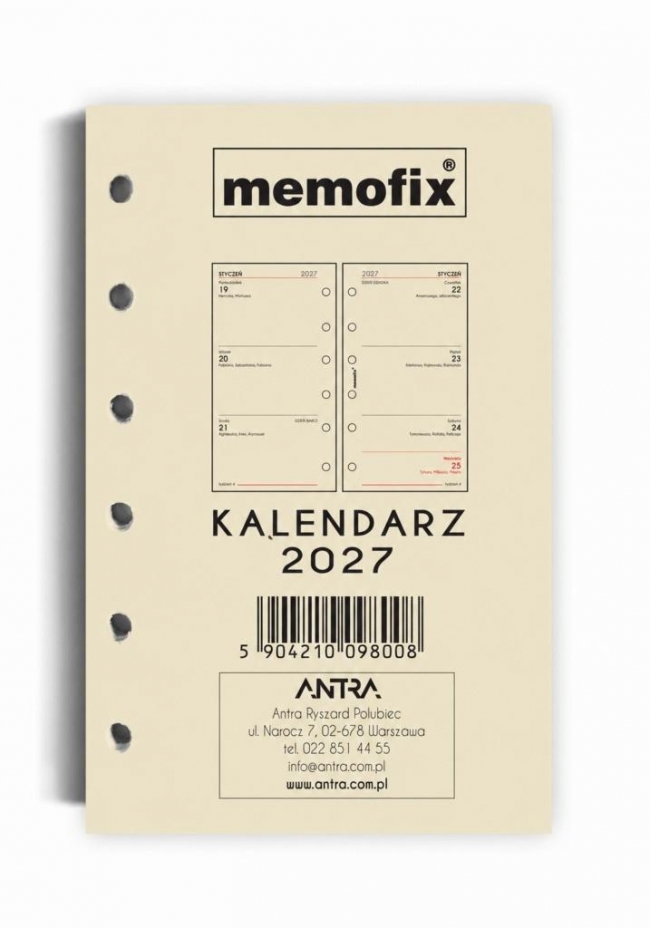 Wkład kalendarzowy 2027 Memofix A6 SK/TDW