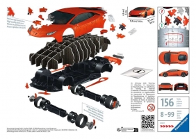 Ravensburger, Puzzle 3D 108: Pojazdy - Lamborghini Huracan Evo arancio (11571)