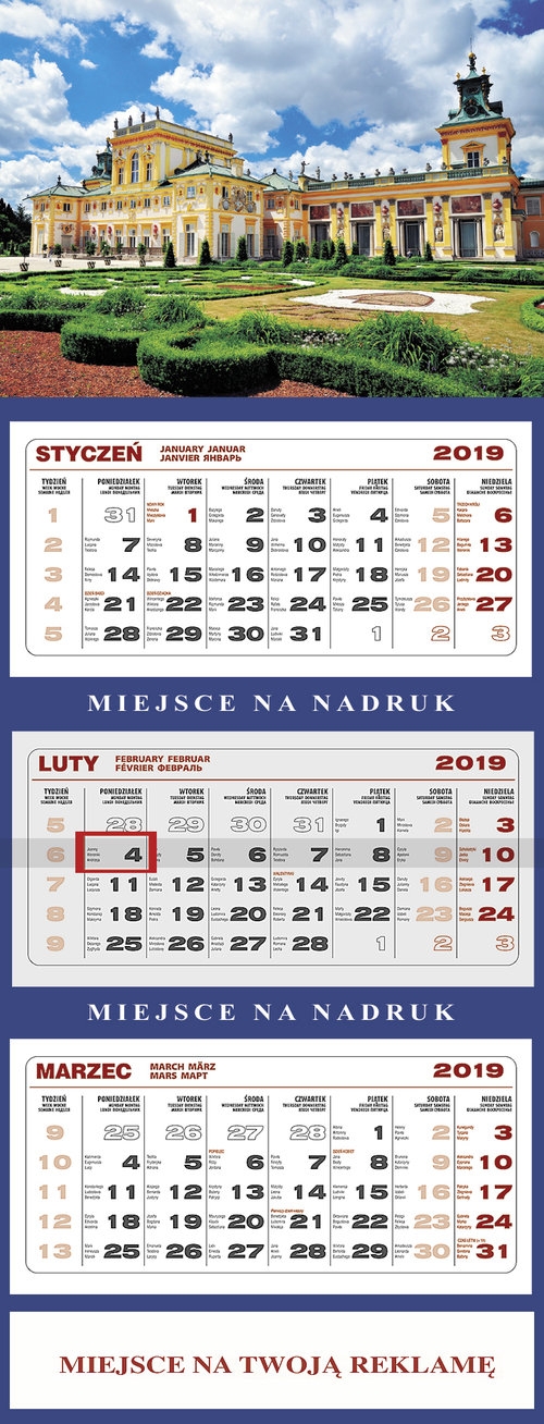 Kalendarz 2019 Trójdzielny Wilanów