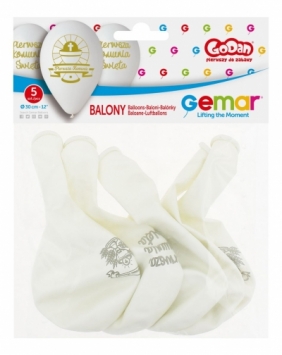 Balon gumowy Godan pierwsza komunia 5 szt biały 300 mm 12cal