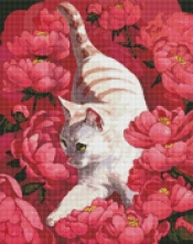 Diamentowa mozaika - Kot w piwoniach 40x50cm