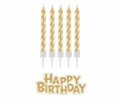 Świeczki B&C urodzinowe Happy Birthday złote 16szt