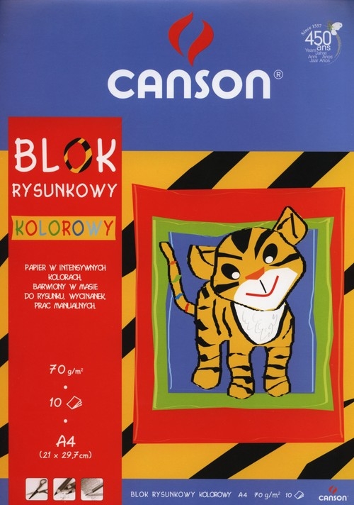 Blok rysunkowy A4 Canson z kolorowymi kartkami 10 kartek Tygrys