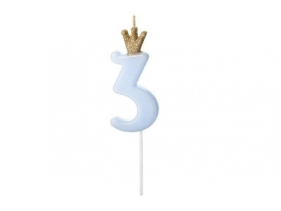 Świeczka urodzinowa 3 jasny niebieski 9,5cm
