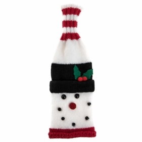 Dzianinowy pokrowiec na butelkę - bałwanek