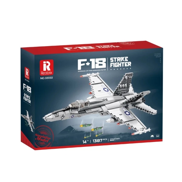 <img src='https://webimage.pl/pics/734/1/d6974077151061.png' style='height:440px' /> Klocki REOBRIX 33022 Samolot myśliwski F-18 Strike Fighter Hornet (1387 elementów)