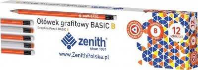Ołówek grafitowy Basic zenith trójkątny z gumką B 12 sztuk