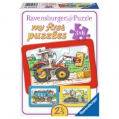 Ravensburger, Moje pierwsze puzzle 3x6: Traktor, koparka i ciężarówka (6573)