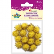 Pompony brokatowe, 15 szt. - żółte (338545)
