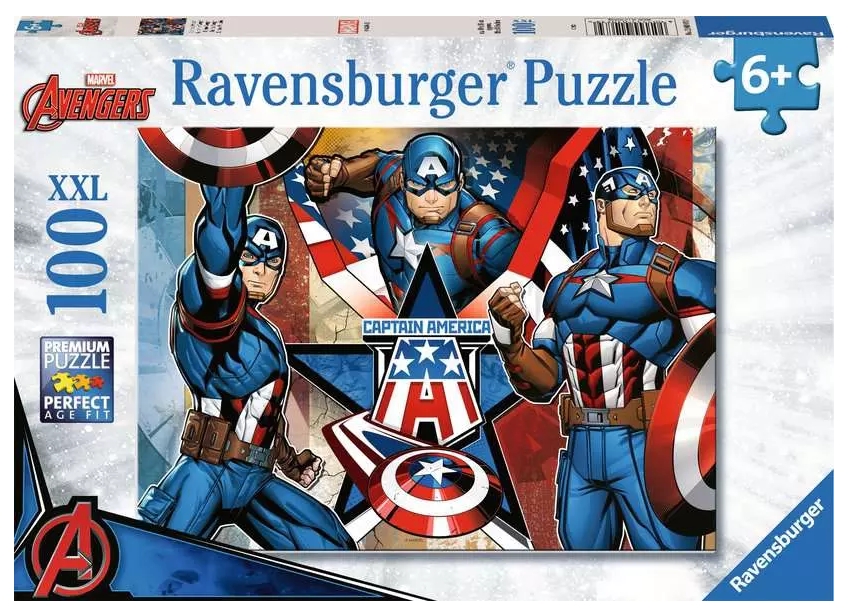 Ravensburger, Puzzle XXL 100: Marvel Kapitan Ameryka (12001073)