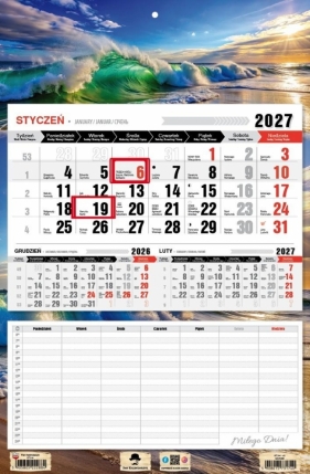 Kalendarz 2027 jednodzielny z planem zajęć - Morze