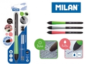 Długopis MILAN STYLUS niebieski + 2 włady + 2 gumki zapasowe na blistrze