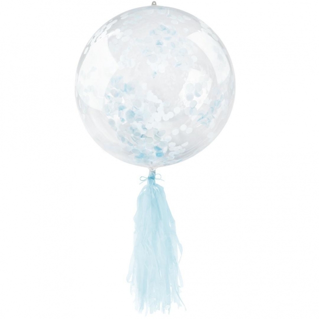 Balon PVC z konfetti i frędzlami niebieski