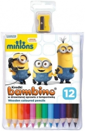 Kredki Bambino w oprawie drewnianej + temperówka 12 kolorów Minionki