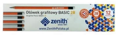 Ołówek Zenith Basic 2B trójkątny z gumką 12 sztuk