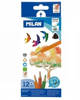 Kredki akwarelowe Milan 431 trójkątne, 12 kolorów w kartonowym opakowaniu (0742312)