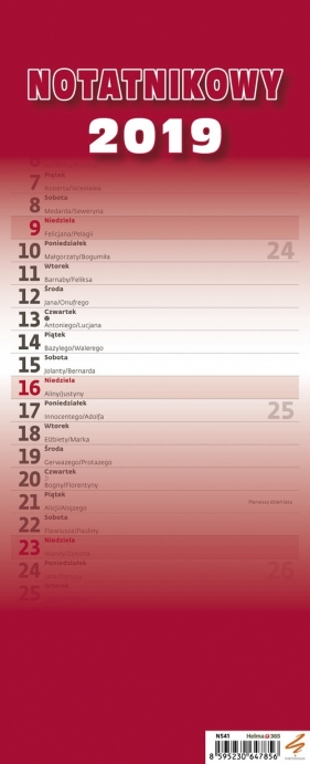 Kalendarz notatnikowy czerwony 2019