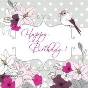 Karnet Swarovski kwadrat Urodziny kwiaty i ptaszek