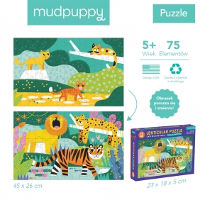 Mudpuppy, puzzle soczewkowe z ruchomym obrazkiem 3D - Duże i małe koty, 75 el.