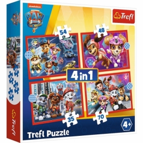 Trefl, Puzzle 4w1: Psi Patrol w mieście (34374) (Zgnieciony kartonik)