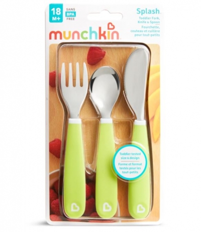 <img src='https://webimage.pl/pics/748/5/d5019090125093.jpg' style='height:440px' /> Zestaw stalowych sztućców dla dzieci Munchkin zielony