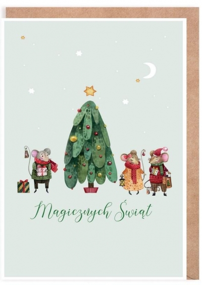 Kartka Boże Narodzenie Myszki przy choince K141