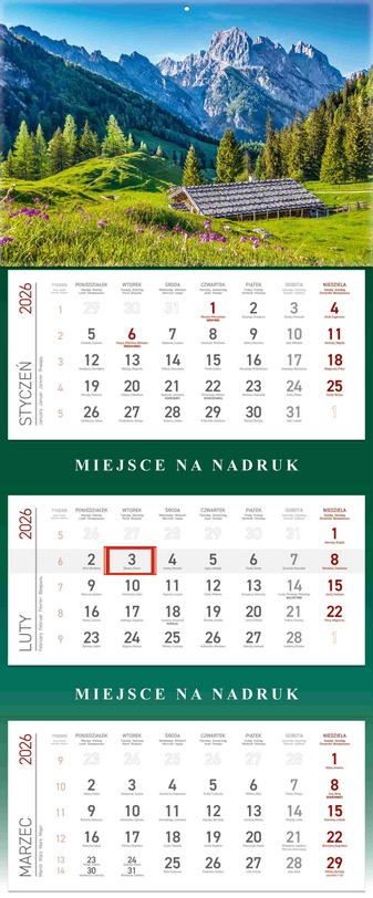 Kalendarz 2026 trójdzielny - Góry