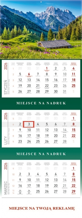 Kalendarz 2026 trójdzielny GÓRY