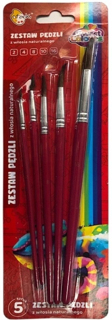 Pędzle z włosia naturalnego nr: 2,4,8,10,16 5szt