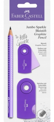 Zestaw Jumbo Sparkle Pearly&Sleeve (ołówek, temperówka, gumka) - fioletowy