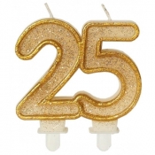 Świeczka urodzinowa 25 złoty brokat