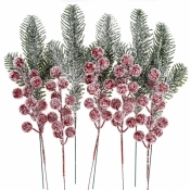 Szronione gałązki dekoracyjne z owocami 26cm 10szt