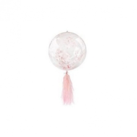 Balon gumowy Arpex pvc transparentny z różowym konfetti w środku i frędzlami transparentny 45 cm (BLF5757)
