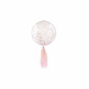 Balon gumowy Arpex pvc transparentny z różowym konfetti w środku i frędzlami transparentny 45 cm (BLF5757)
