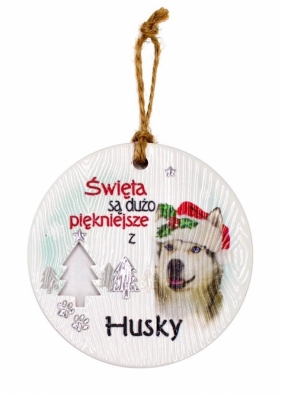 Zawieszka ceramiczna Boże Narodzenie Husky