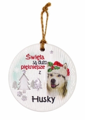 Zawieszka ceramiczna Boże Narodzenie Husky