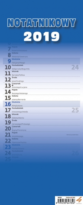 Kalendarz notatnikowy niebieski 2019 (N542-19)