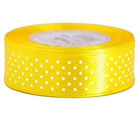 Wstążka satynowa w kropki 25mm/22mb żółta