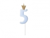 Świeczka urodzinowa 5 jasny niebieski 9,5cm