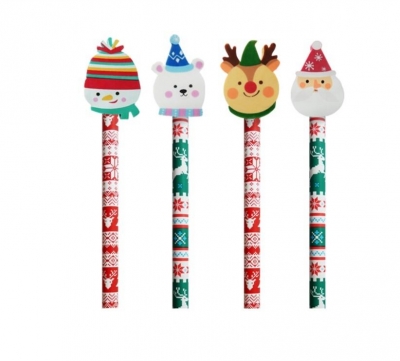 Ołówek z gumką świąteczny mix wzorów 2 (24szt)