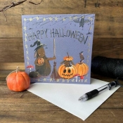 Karnet Halloween kwadrat Króliki i dynie