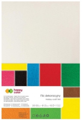 Filc dekoracyjny Happy Color 20x30 cm - biały mleczny, 10 ark